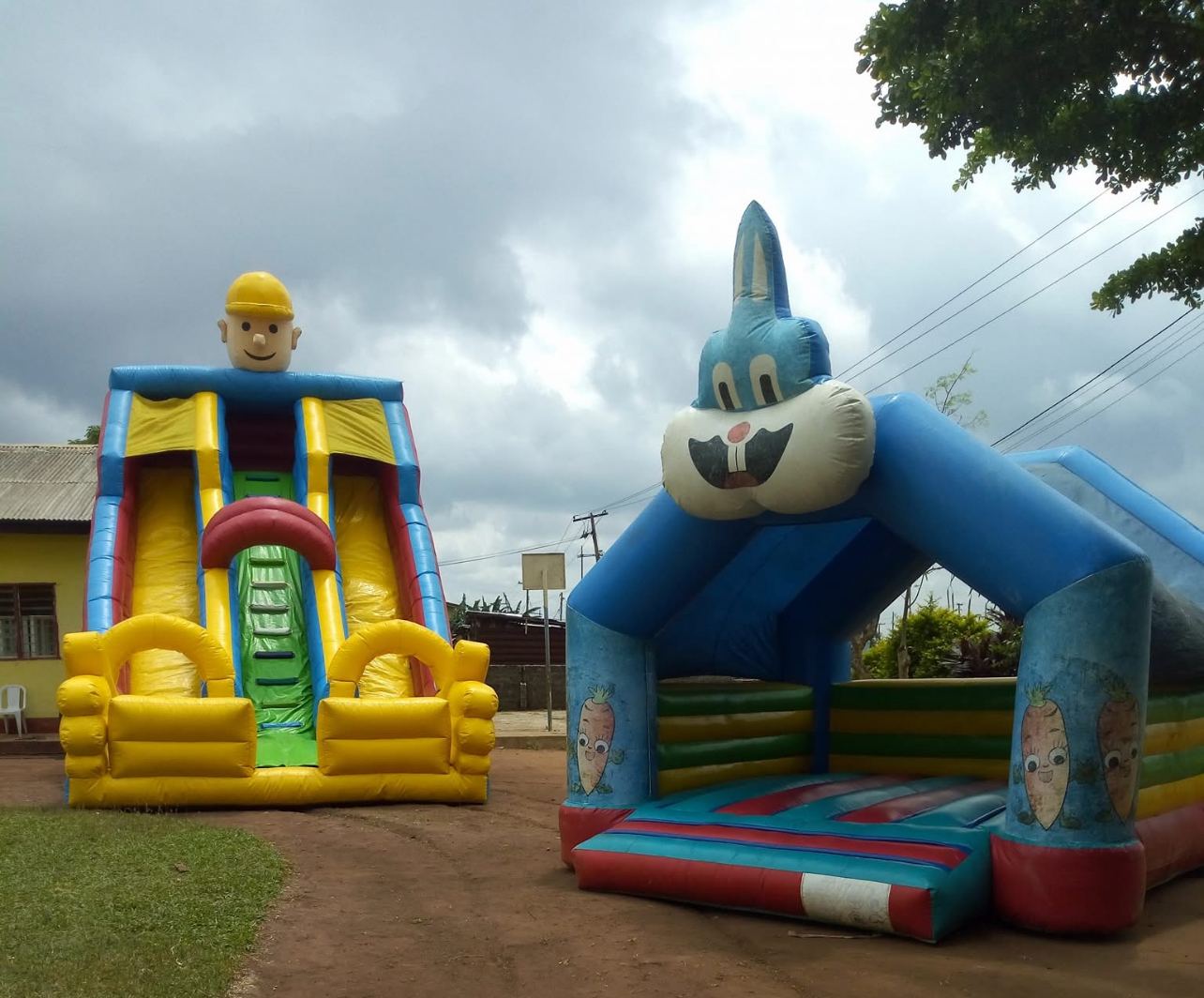Bouncing castles set up for a kids event