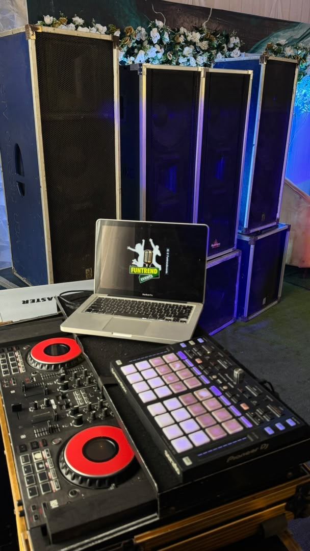 DJ mixer lit up for an evening reception