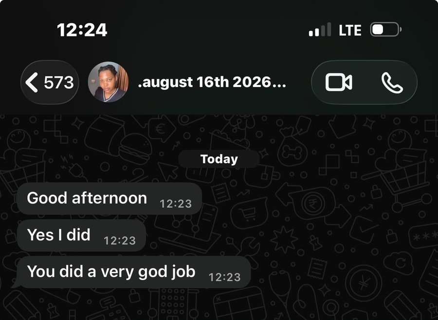 WhatsApp message confirming a good job at an event