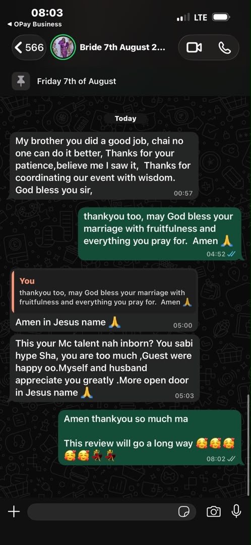 WhatsApp thank you message from a bride after her wedding